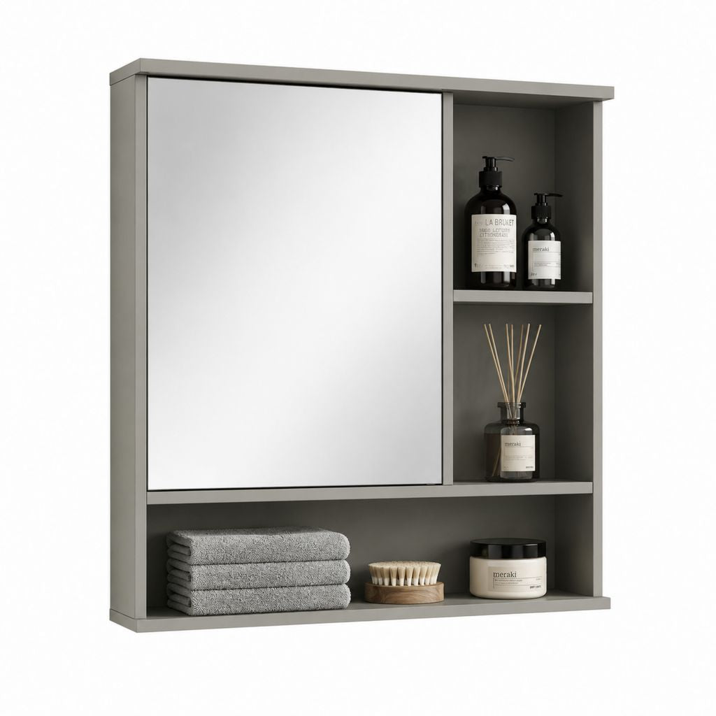Armadietto bagno con specchio grigio in MDF rettangolare 60 x 70 x 15 cm