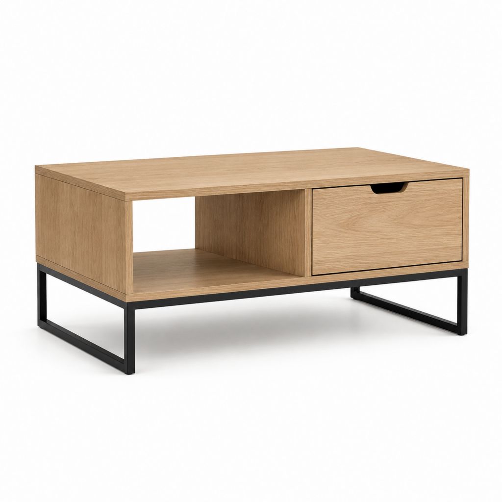 Tavolino da caffè rettangolare rovere e nero in truciolare laminato e acciaio 100 x 60 x 40 cm