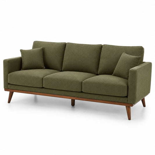 Divano 3 posti rettangolare verde oliva in poliestere con piedi in legno massello 210 x 86 x 85 cm