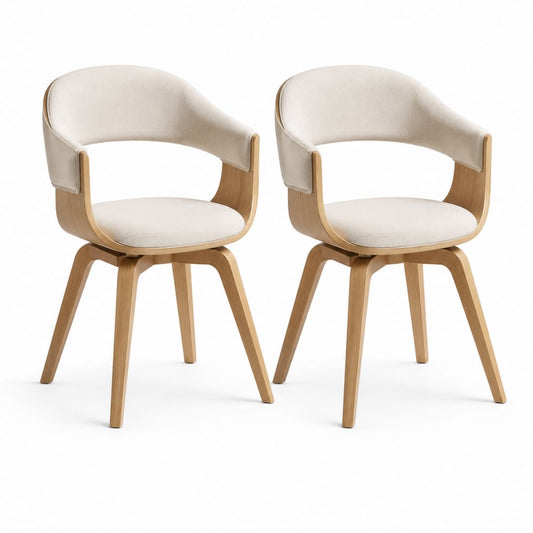 Set di 2 sedie da pranzo beige in poliestere e rovere con braccioli 57 x 56 x 78 cm