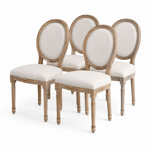 Set di 4 sedie da pranzo beige in legno massello e poliestere con schienale ovale 50 x 60 x 100 cm