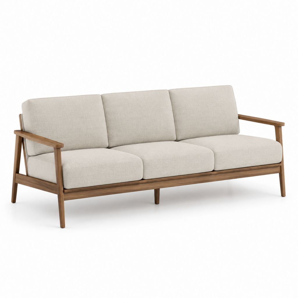 Divano 3 posti beige in poliestere con struttura in legno massello 180 x 75 x 80 cm