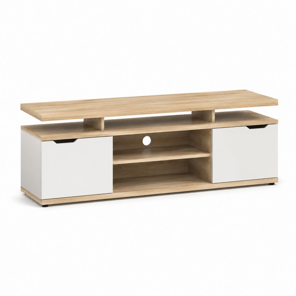 Mobile TV con ante bianco e rovere in pannello truciolare rettangolare 180 x 40 x 55 cm