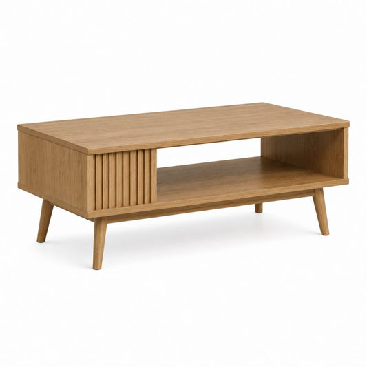 Tavolino da caffè rettangolare rovere con vano portaoggetti 100 x 60 x 45 cm