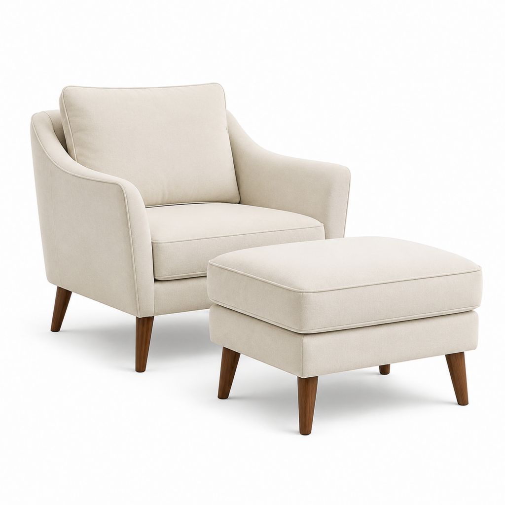 Poltrona con poggiapiedi beige in poliestere con gambe in legno massello 78 x 82 x 88 cm