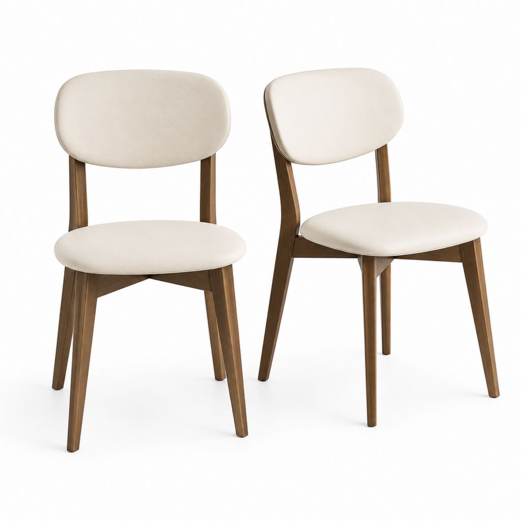 Set di 2 sedie da pranzo beige in poliestere e legno massello di caucciù 46 x 55 x 82 cm