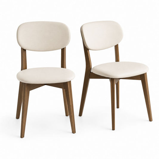 Set di 2 sedie da pranzo beige in poliestere e legno massello di caucciù 46 x 55 x 82 cm