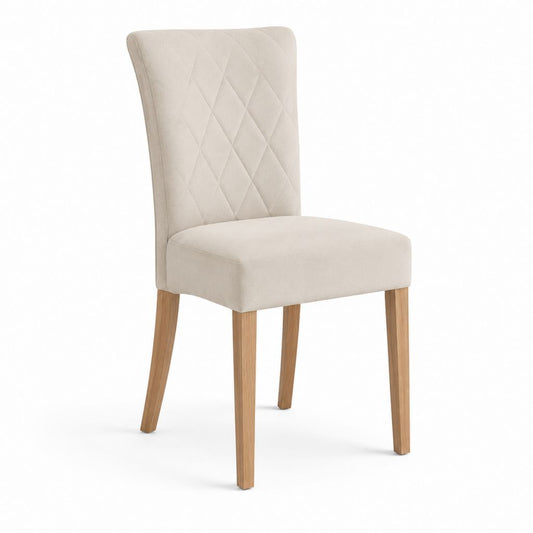 Sedia da pranzo beige in poliestere con gambe in legno massello 46 x 60 x 98 cm