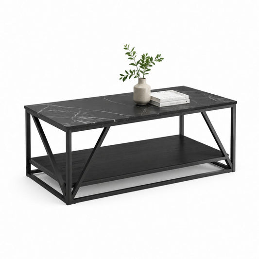 Tavolino da caffè rettangolare nero in MDF e acciaio 100 x 50 x 45 cm