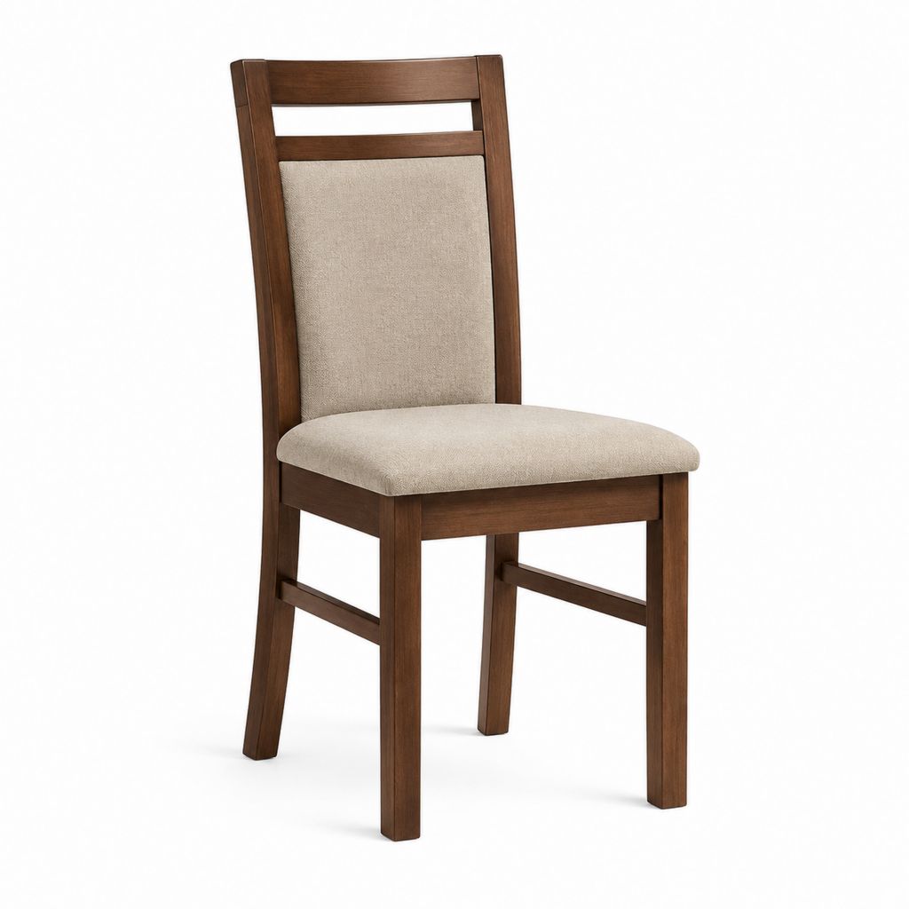 Sedia da pranzo imbottita beige in legno massello di gomma noce 45 x 55 x 100 cm