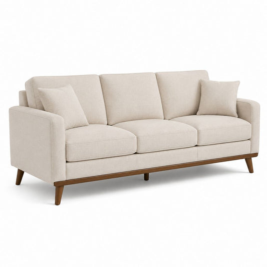 Divano 3 posti beige in poliestere con struttura in legno 220 x 90 x 86 cm