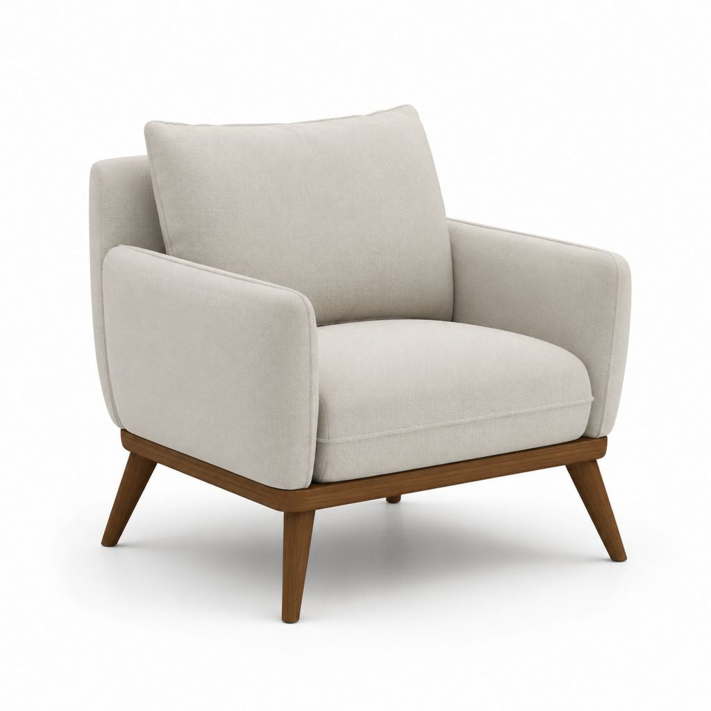 Poltrona da soggiorno beige in poliestere con struttura in legno massello 85 x 82 x 86 cm
