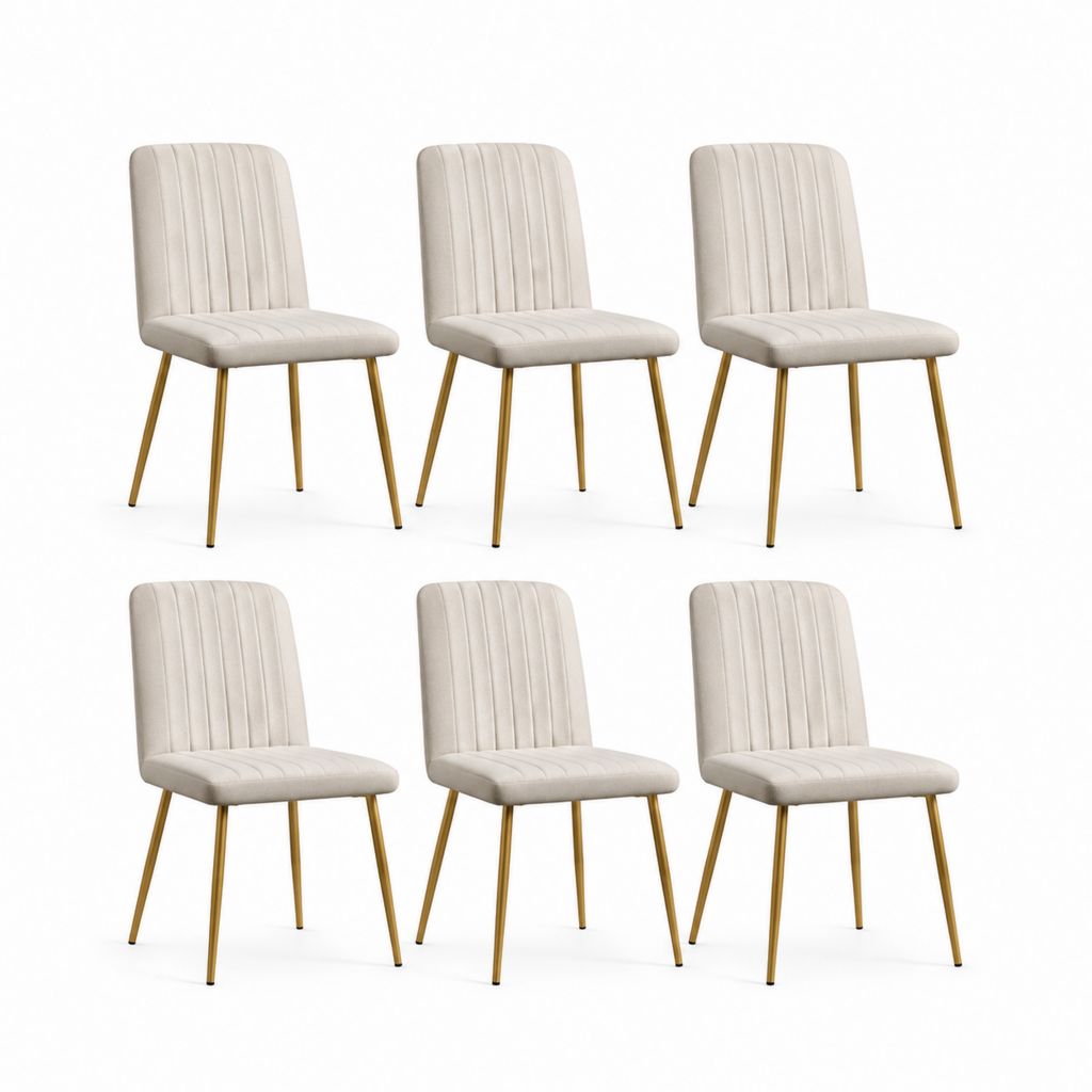 Set 6 sedie da pranzo beige in velluto di poliestere con gambe in acciaio dorato 43 x 53 x 88 cm