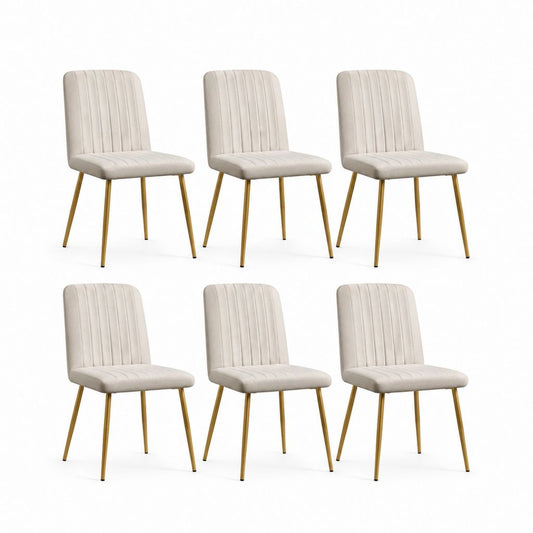 Set 6 sedie da pranzo beige in velluto di poliestere con gambe in acciaio dorato 43 x 53 x 88 cm