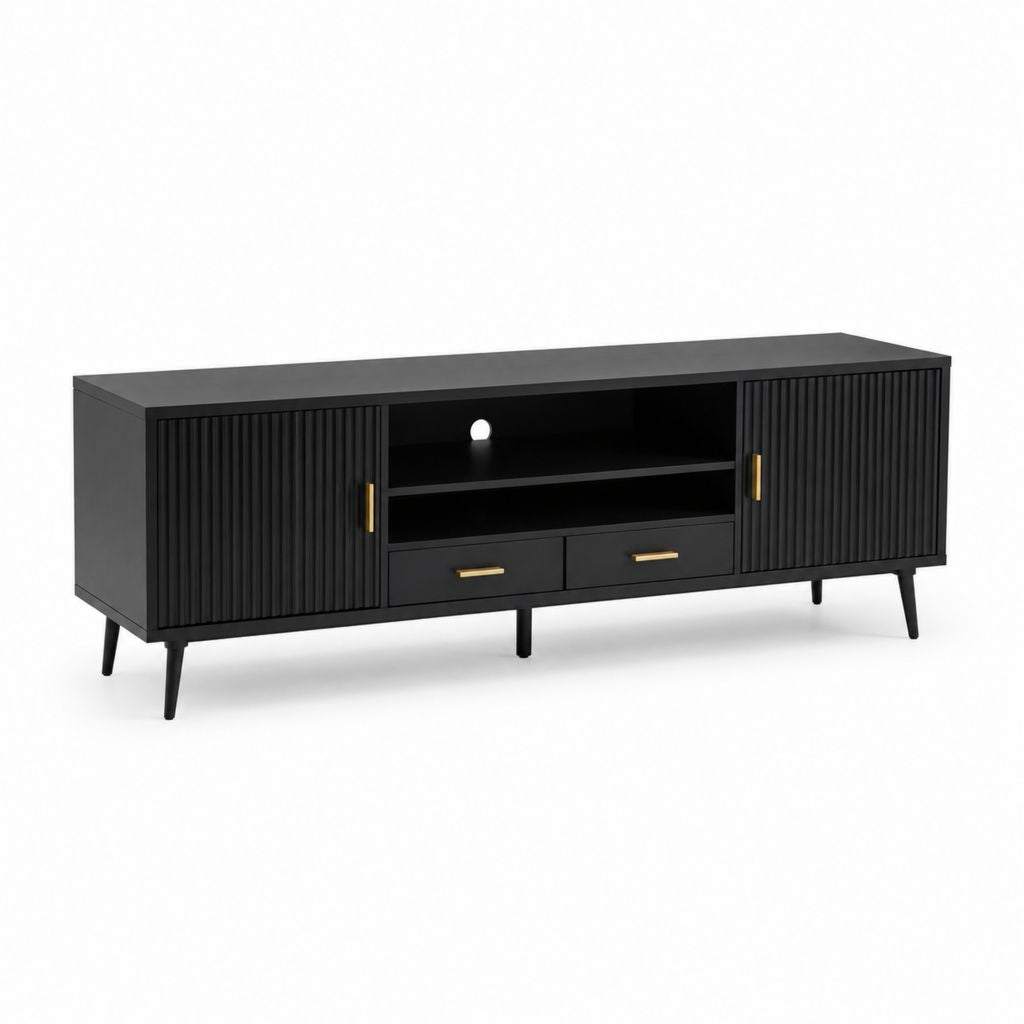 Mobile TV nero in MDF rettangolare con 2 ante e 2 cassetti 160 x 40 x 60 cm