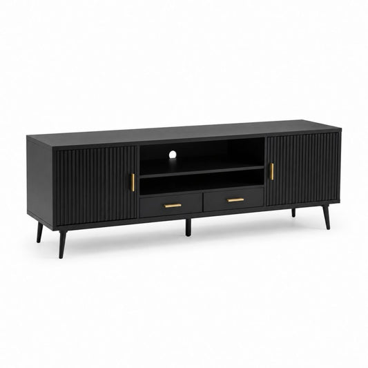 Mobile TV nero in MDF rettangolare con 2 ante e 2 cassetti 160 x 40 x 60 cm