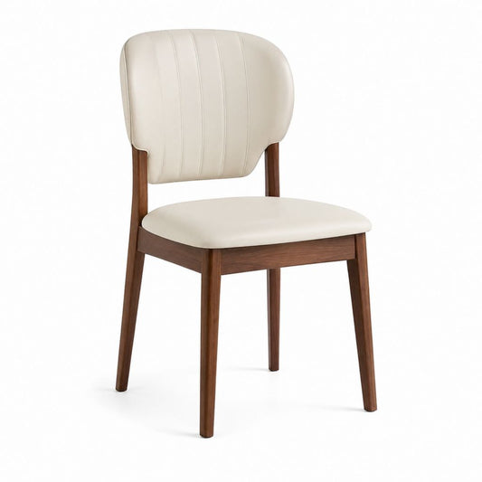 Sedia da pranzo imbottita avorio in pelle sintetica PU con struttura in legno massello Colore noce 50 x 56 x 80 cm