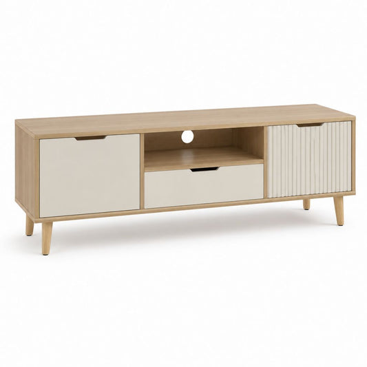 Mobile TV basso rovere chiaro e bianco in pannello truciolare 160 x 40 x 60 cm