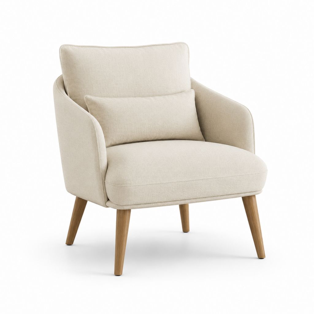 Poltrona da soggiorno beige in poliestere con gambe in legno massello 76 x 78 x 88 cm
