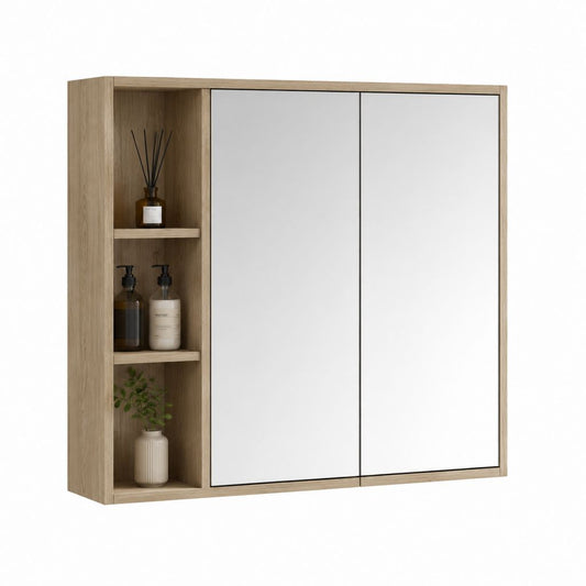 Armadietto bagno con specchio 80x60x15 cm rovere chiaro MDF rettangolare due ante