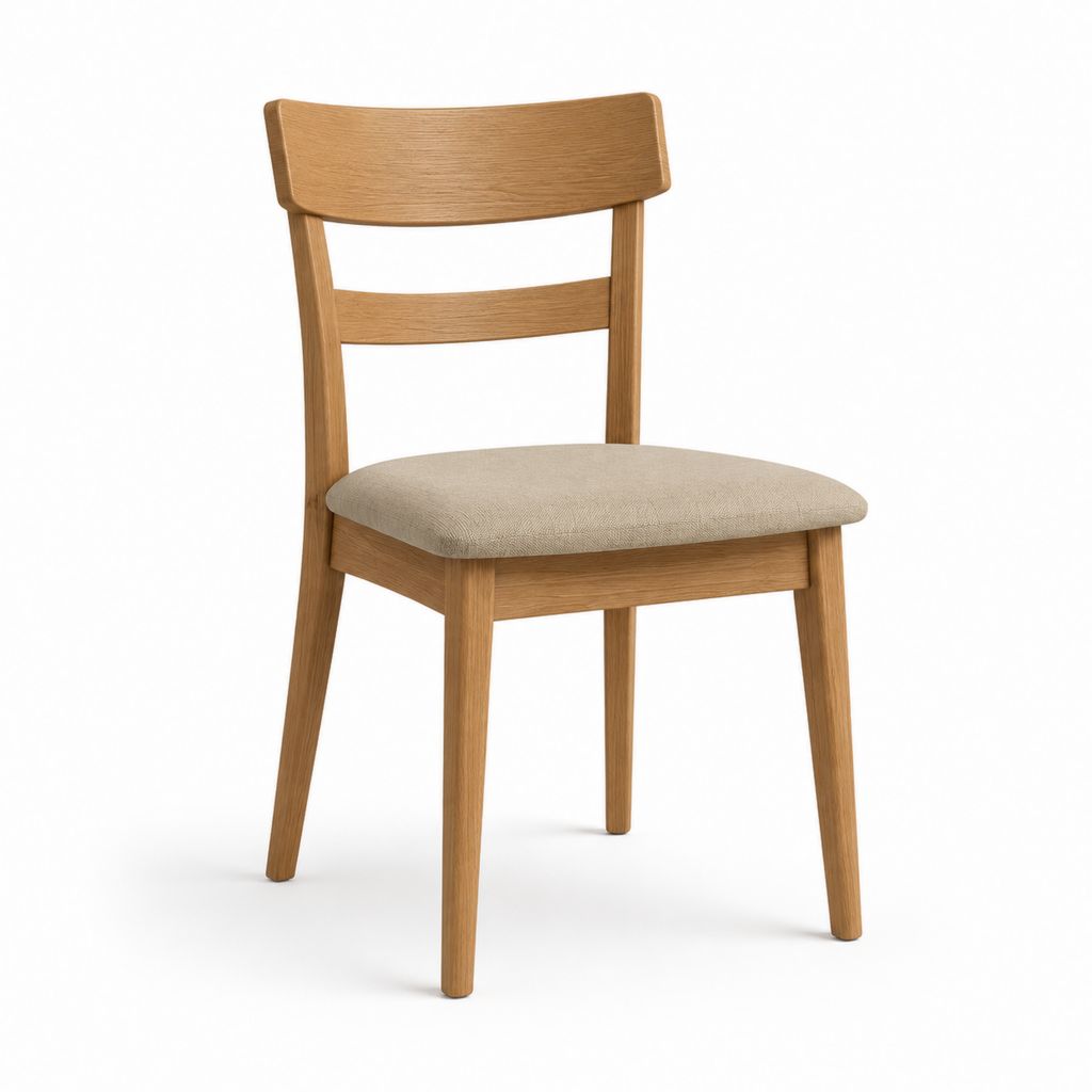 Sedia da pranzo in rovere massello naturale con seduta imbottita beige 45 x 52 x 82 cm