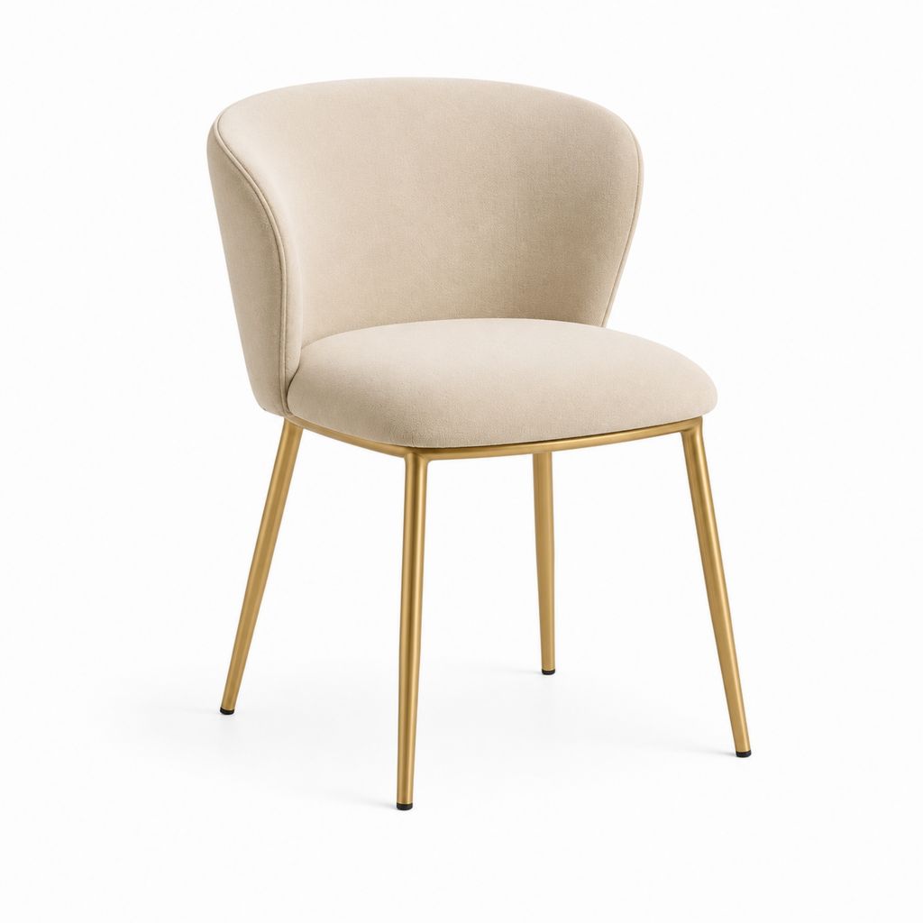Sedia da pranzo beige in poliestere con gambe in acciaio dorato 56 x 60 x 82 cm