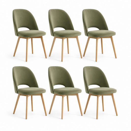 Set di 6 sedie da pranzo verdi in velluto di poliestere con gambe in legno massello 82 x 48 x 55 cm