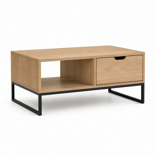 Tavolino da caffè rettangolare rovere e nero in truciolare laminato e acciaio 100 x 60 x 40 cm