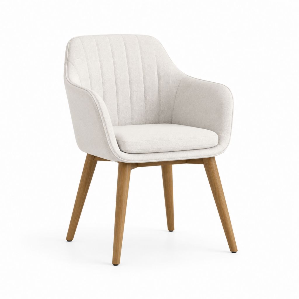 Sedia da pranzo imbottita beige in poliestere con gambe in legno massello 58 x 60 x 82 cm