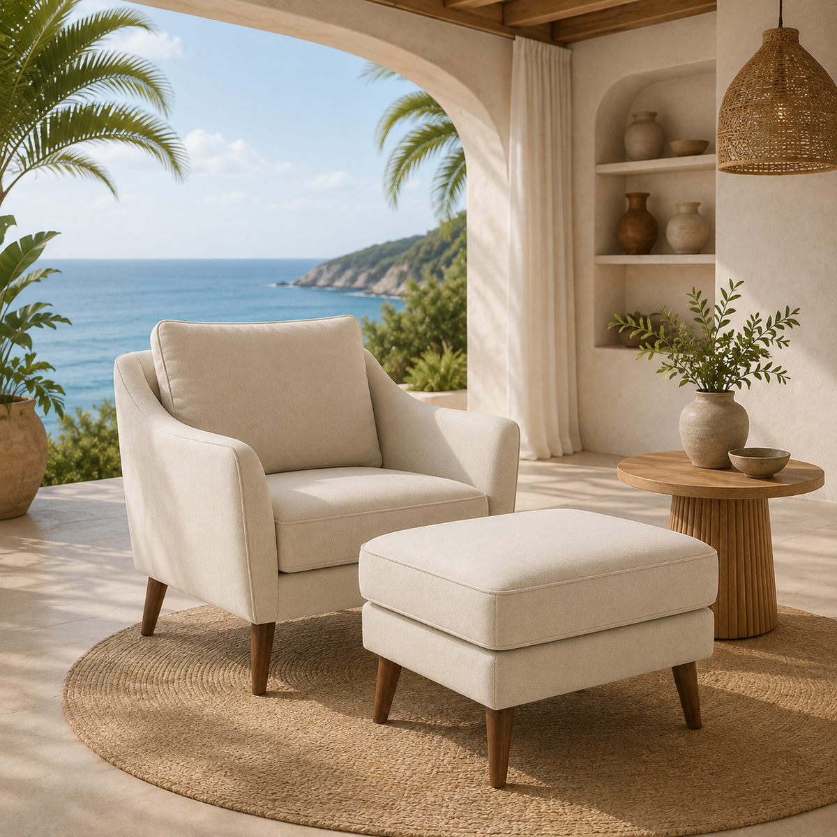 Poltrona da salotto imbottita set con pouf