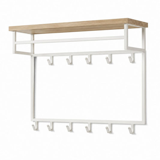 Appendiabiti da parete con mensola rovere e acciaio bianco rettangolare 80 x 20 x 60 cm