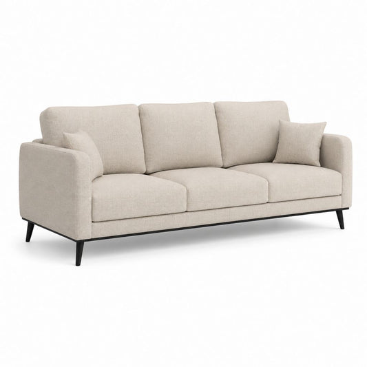 Divano 3 posti beige in tessuto di poliestere con cuscini 220 x 90 x 85 cm