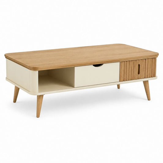 Tavolino da caffè con contenitore beige e rovere in MDF 110 x 55 x 45 cm